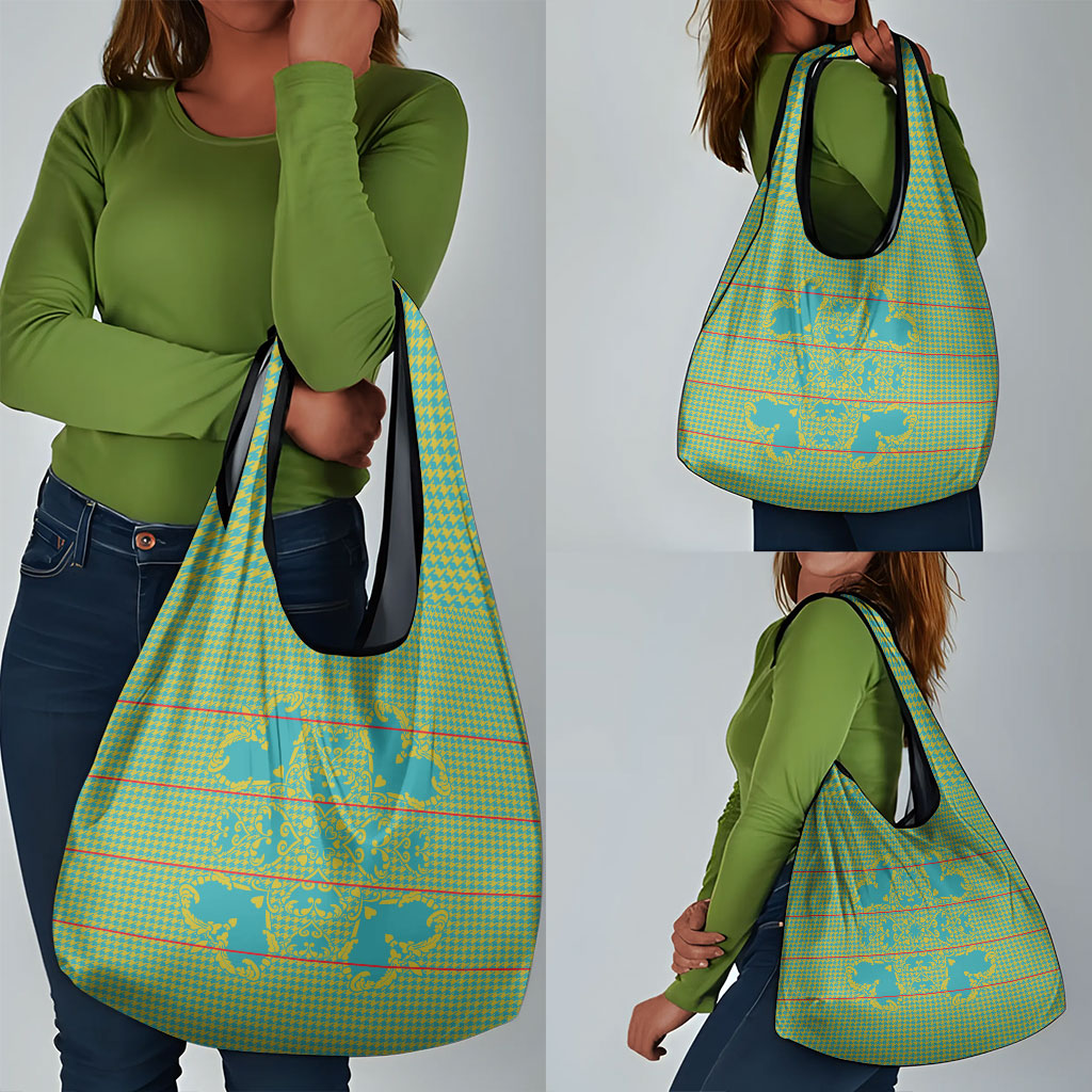 Green Hearts Crown Traditional Geometry Grocery Bag Seanamarena Basotho Blanket Inspired
