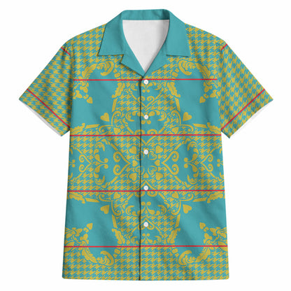 Green Hearts Crown Traditional Geometry Hawaiian Shirt Seanamarena Basotho Blanket Inspired