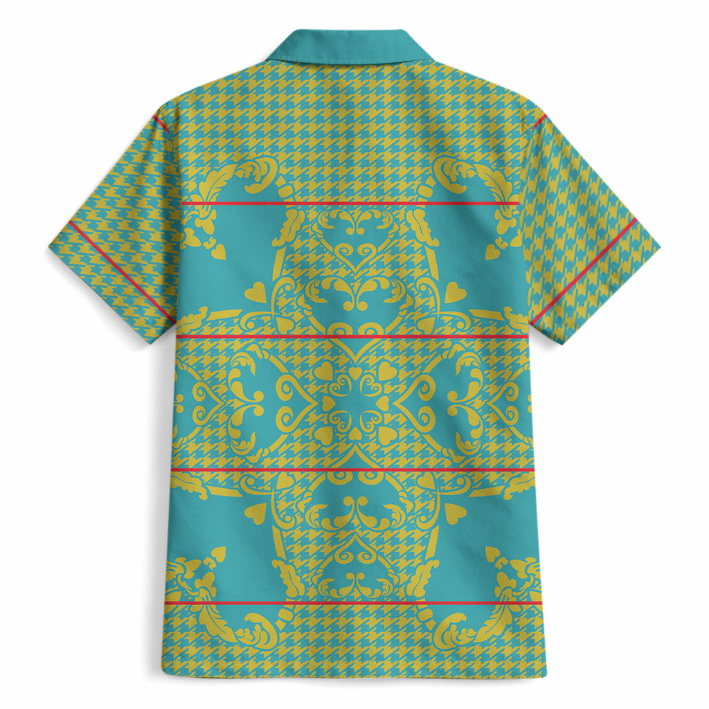 Green Hearts Crown Traditional Geometry Hawaiian Shirt Seanamarena Basotho Blanket Inspired