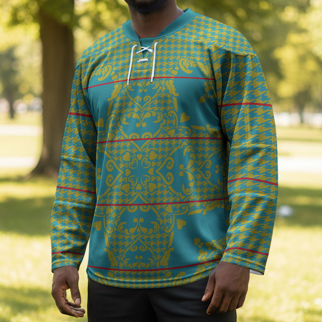 Green Hearts Crown Traditional Geometry Hockey Jersey Seanamarena Basotho Blanket Inspired