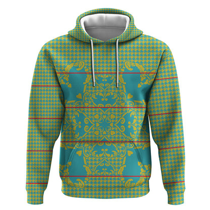 Green Hearts Crown Traditional Geometry Hoodie Seanamarena Basotho Blanket Inspired