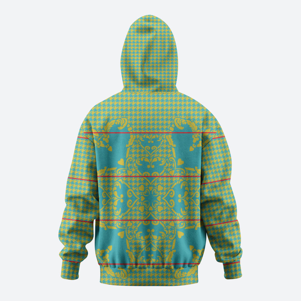 Green Hearts Crown Traditional Geometry Hoodie Seanamarena Basotho Blanket Inspired