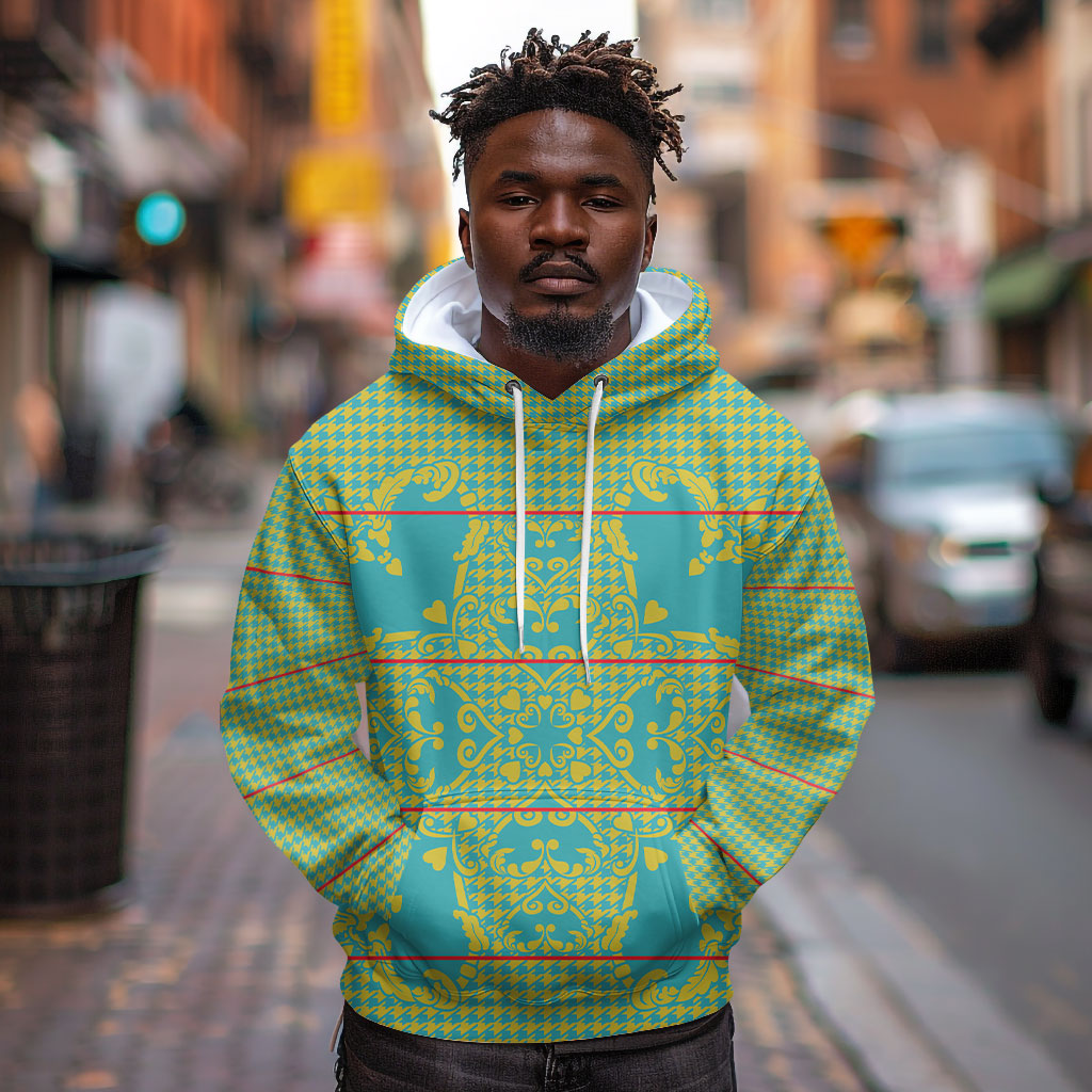 Green Hearts Crown Traditional Geometry Hoodie Seanamarena Basotho Blanket Inspired