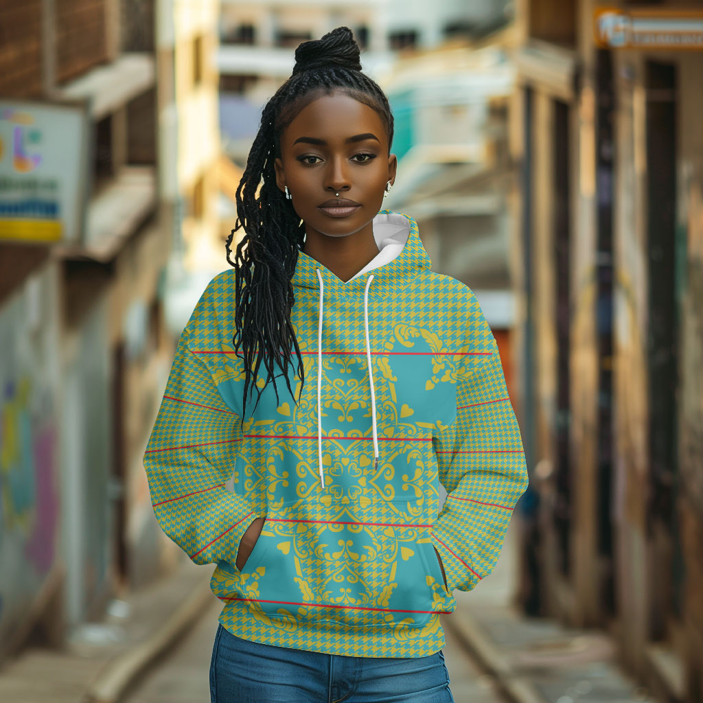 Green Hearts Crown Traditional Geometry Hoodie Seanamarena Basotho Blanket Inspired
