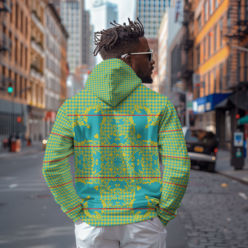 Green Hearts Crown Traditional Geometry Hoodie Seanamarena Basotho Blanket Inspired