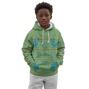 Green Hearts Crown Traditional Geometry Kid Hoodie Seanamarena Basotho Blanket Inspired