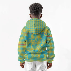 Green Hearts Crown Traditional Geometry Kid Hoodie Seanamarena Basotho Blanket Inspired