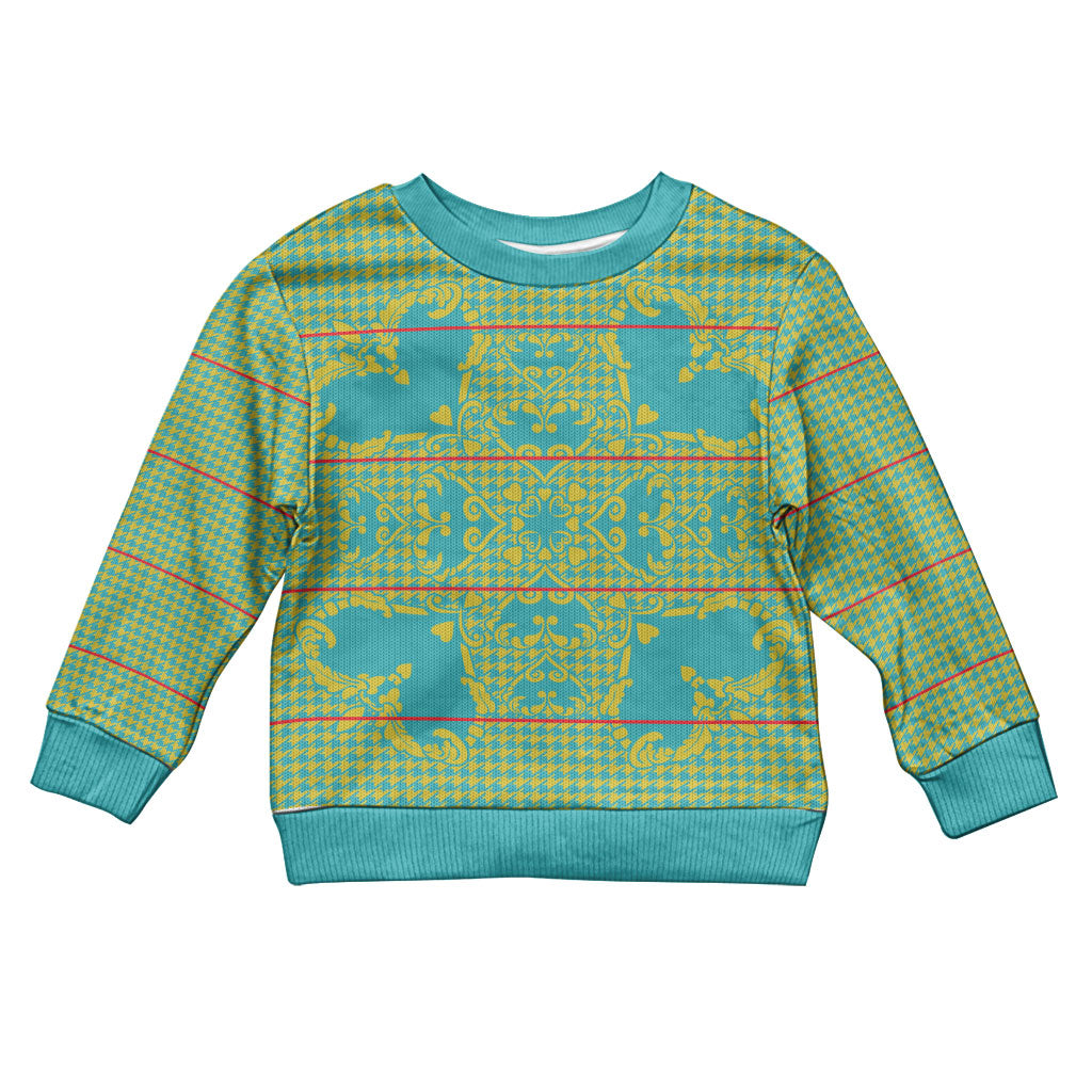 Green Hearts Crown Traditional Geometry Kid Ugly Christmas Sweater Seanamarena Basotho Blanket Inspired