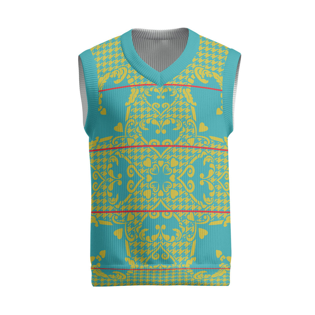 Green Hearts Crown Traditional Geometry Christmas Knitted V-Neck Vest Seanamarena Basotho Blanket Inspired