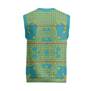 Green Hearts Crown Traditional Geometry Christmas Knitted V-Neck Vest Seanamarena Basotho Blanket Inspired