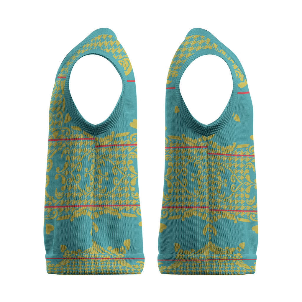 Green Hearts Crown Traditional Geometry Christmas Knitted V-Neck Vest Seanamarena Basotho Blanket Inspired