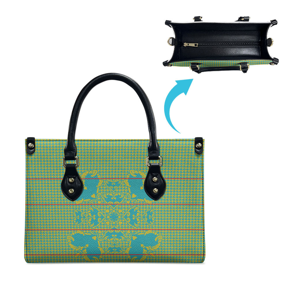 Green Hearts Crown Traditional Geometry Leather Bag Seanamarena Basotho Blanket Inspired