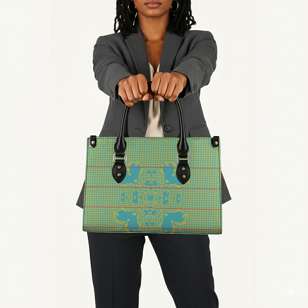 Green Hearts Crown Traditional Geometry Leather Bag Seanamarena Basotho Blanket Inspired