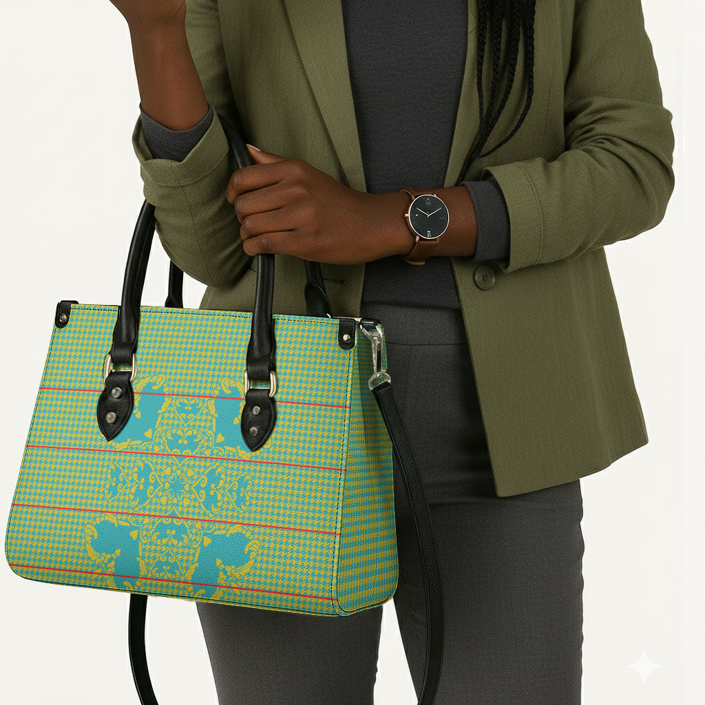 Green Hearts Crown Traditional Geometry Leather Bag Seanamarena Basotho Blanket Inspired