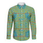 Green Hearts Crown Traditional Geometry Long Sleeve Button Shirt Seanamarena Basotho Blanket Inspired