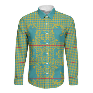 Green Hearts Crown Traditional Geometry Long Sleeve Button Shirt Seanamarena Basotho Blanket Inspired