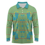 Green Hearts Crown Traditional Geometry Long Sleeve Polo Shirt Seanamarena Basotho Blanket Inspired