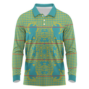 Green Hearts Crown Traditional Geometry Long Sleeve Polo Shirt Seanamarena Basotho Blanket Inspired