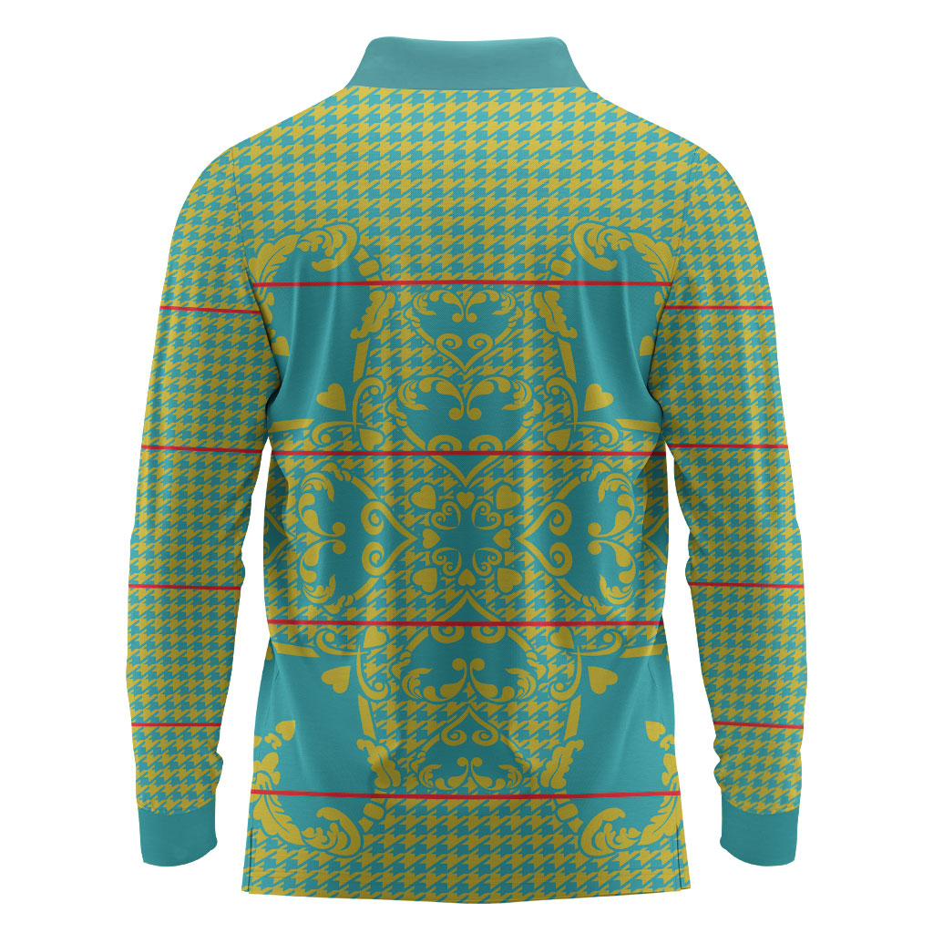 Green Hearts Crown Traditional Geometry Long Sleeve Polo Shirt Seanamarena Basotho Blanket Inspired