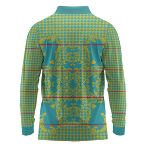 Green Hearts Crown Traditional Geometry Long Sleeve Polo Shirt Seanamarena Basotho Blanket Inspired