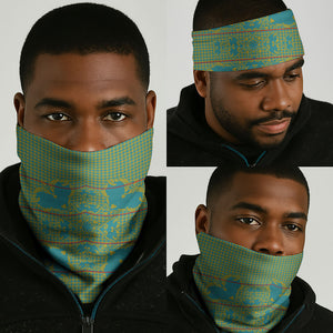 Green Hearts Crown Traditional Geometry Neck Gaiter Seanamarena Basotho Blanket Inspired