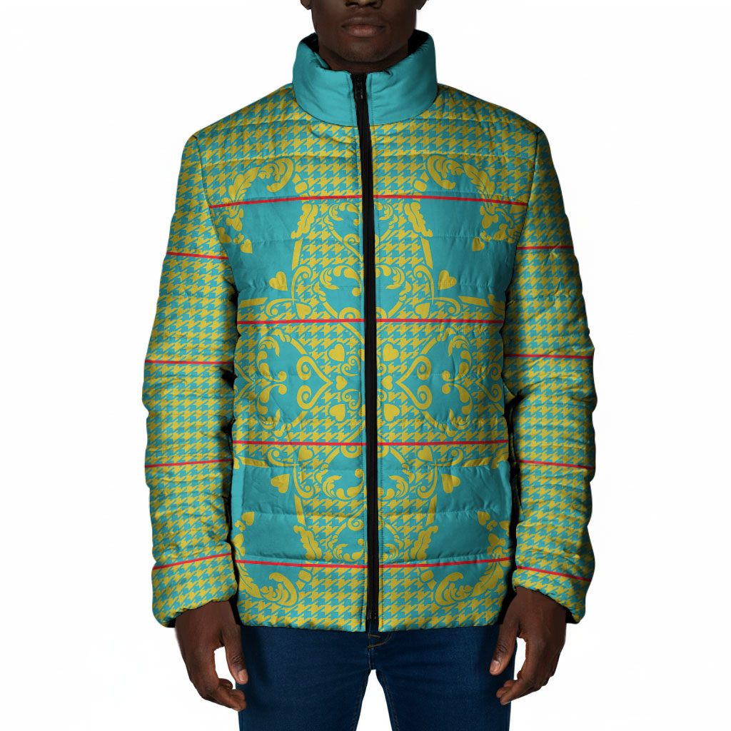 Green Hearts Crown Traditional Geometry Padded Jacket Seanamarena Basotho Blanket Inspired