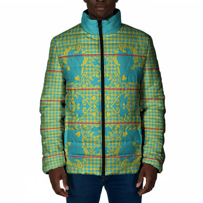 Green Hearts Crown Traditional Geometry Padded Jacket Seanamarena Basotho Blanket Inspired