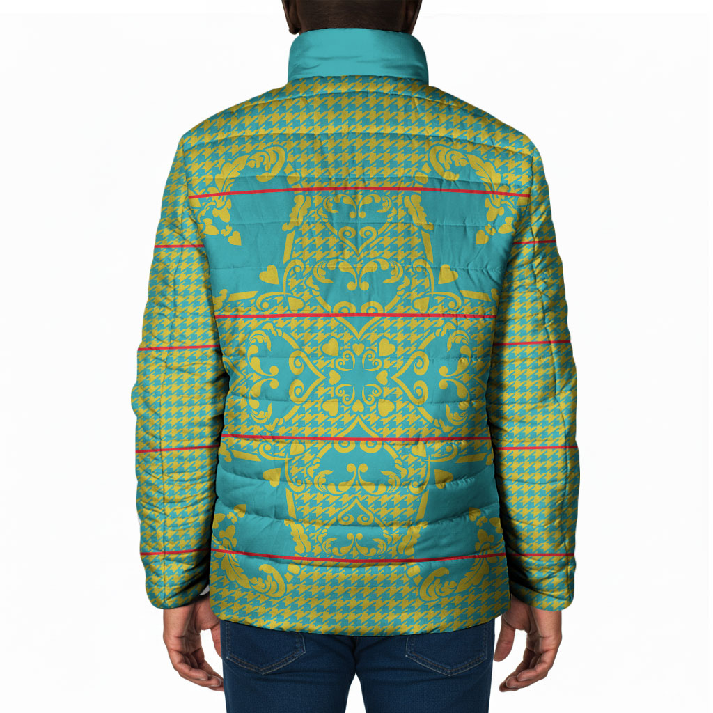 Green Hearts Crown Traditional Geometry Padded Jacket Seanamarena Basotho Blanket Inspired
