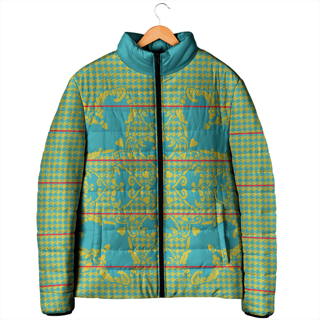 Green Hearts Crown Traditional Geometry Padded Jacket Seanamarena Basotho Blanket Inspired