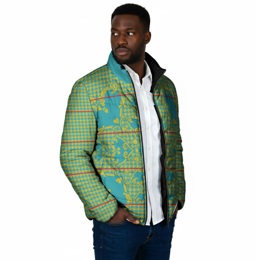Green Hearts Crown Traditional Geometry Padded Jacket Seanamarena Basotho Blanket Inspired