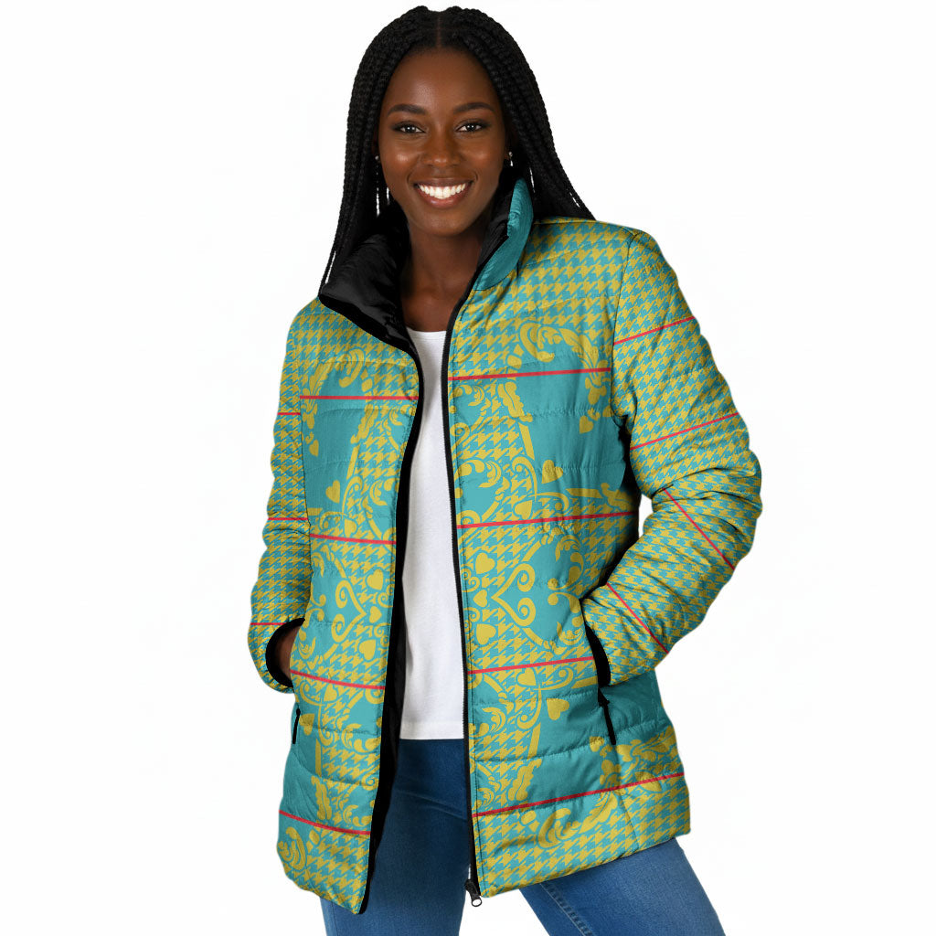 Green Hearts Crown Traditional Geometry Padded Jacket Seanamarena Basotho Blanket Inspired