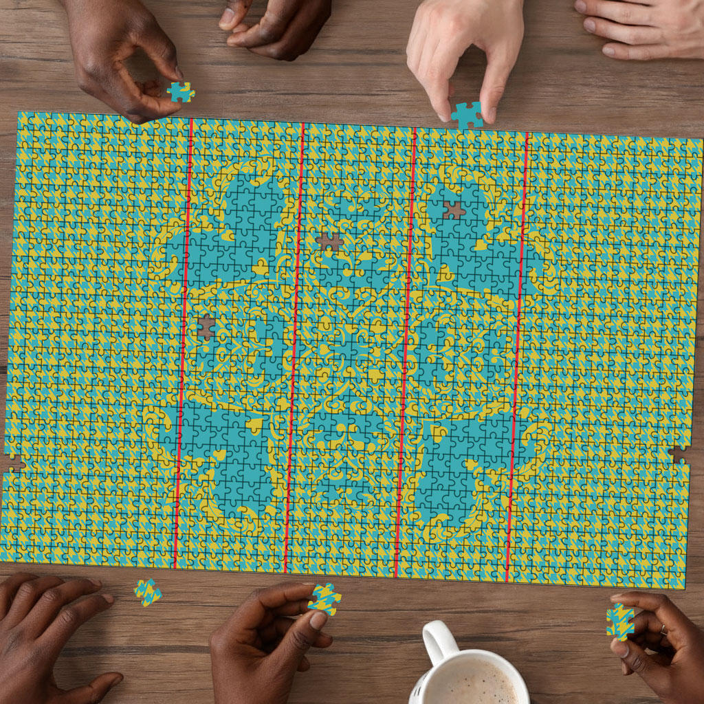 Green Hearts Crown Traditional Geometry Puzzle Seanamarena Basotho Blanket Inspired