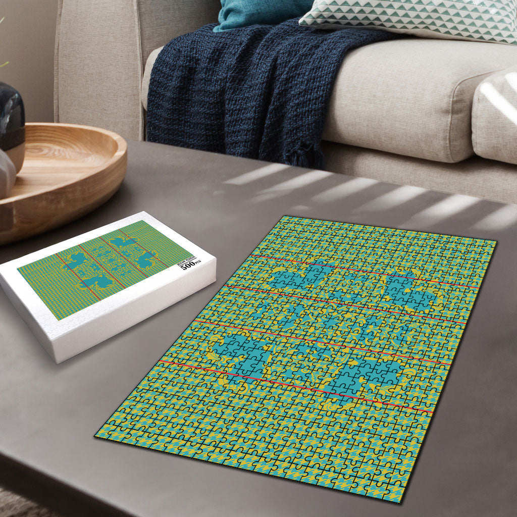 Green Hearts Crown Traditional Geometry Puzzle Seanamarena Basotho Blanket Inspired