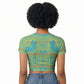 Green Hearts Crown Traditional Geometry Raglan Cropped T shirt Seanamarena Basotho Blanket Inspired