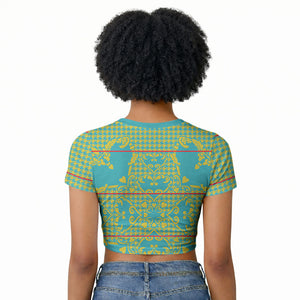 Green Hearts Crown Traditional Geometry Raglan Cropped T shirt Seanamarena Basotho Blanket Inspired