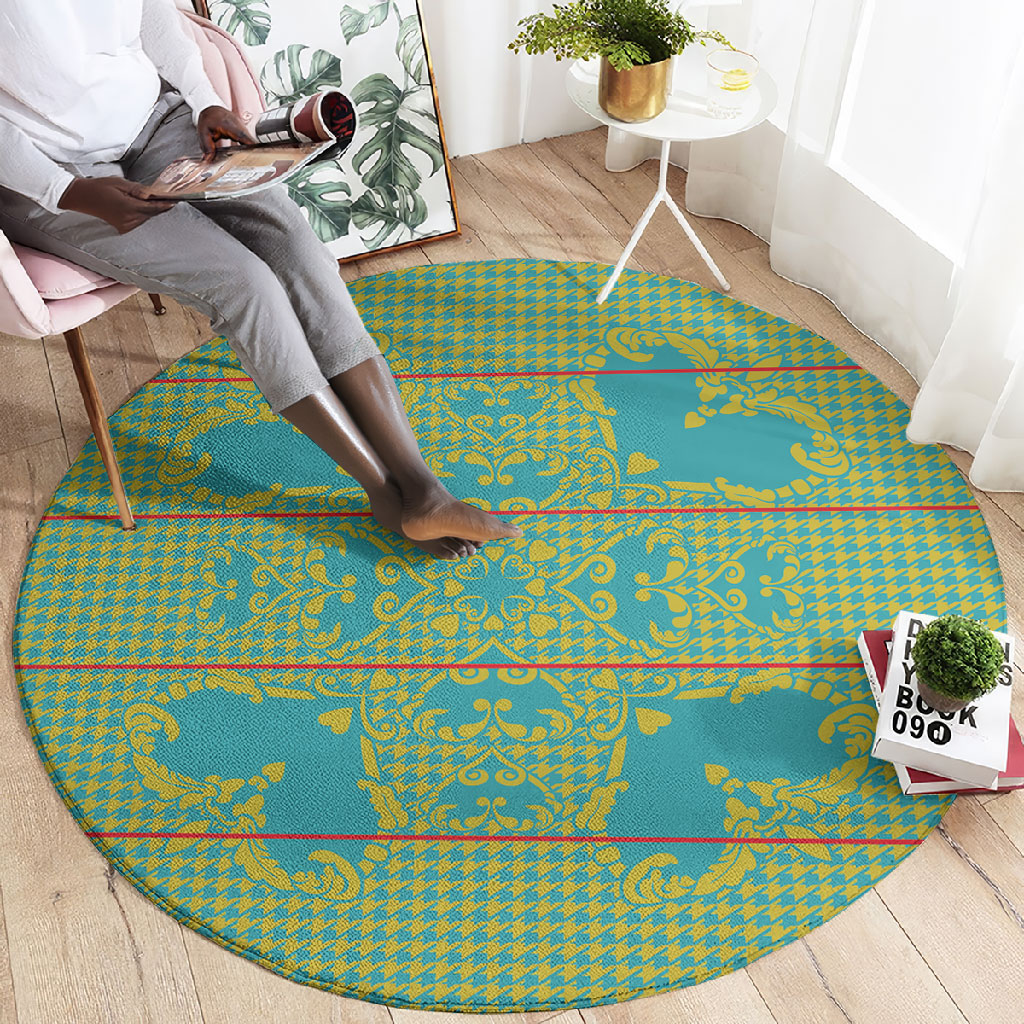 Green Hearts Crown Traditional Geometry Round Carpet Seanamarena Basotho Blanket Inspired