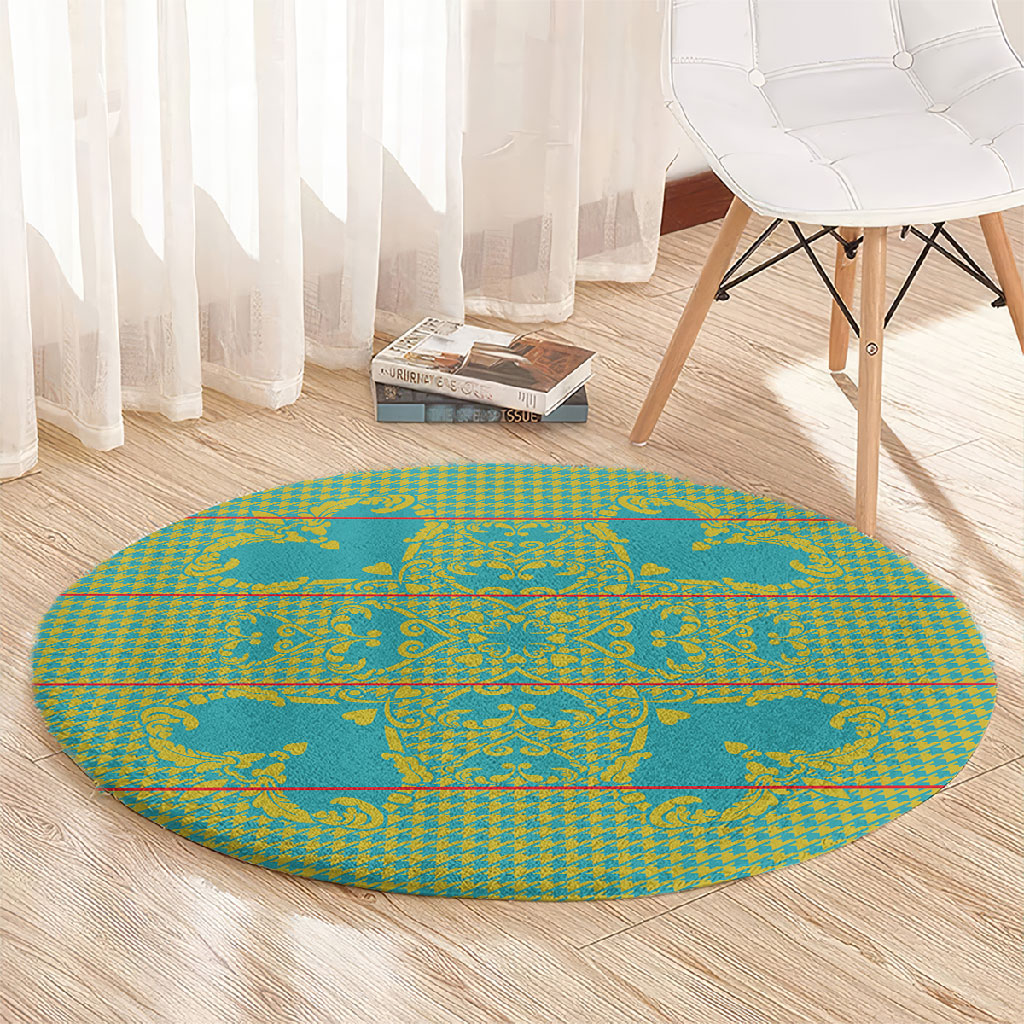 Green Hearts Crown Traditional Geometry Round Carpet Seanamarena Basotho Blanket Inspired