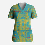 Green Hearts Crown Traditional Geometry Scrub Top Seanamarena Basotho Blanket Inspired
