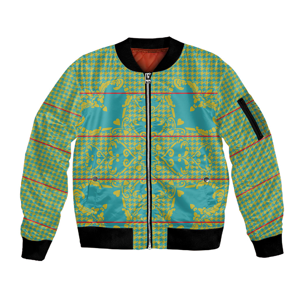 Green Hearts Crown Traditional Geometry Sleeve Zip Bomber Jacket Seanamarena Basotho Blanket Inspired