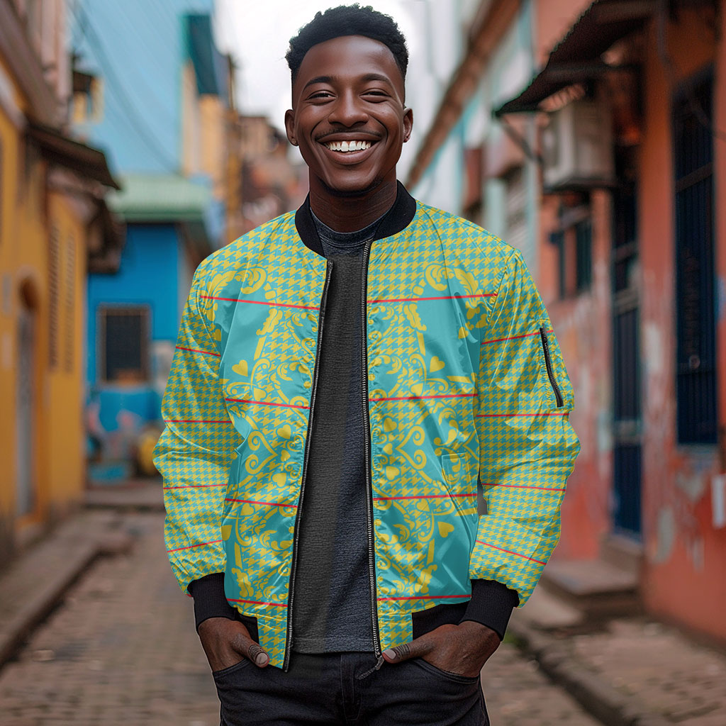 Green Hearts Crown Traditional Geometry Sleeve Zip Bomber Jacket Seanamarena Basotho Blanket Inspired