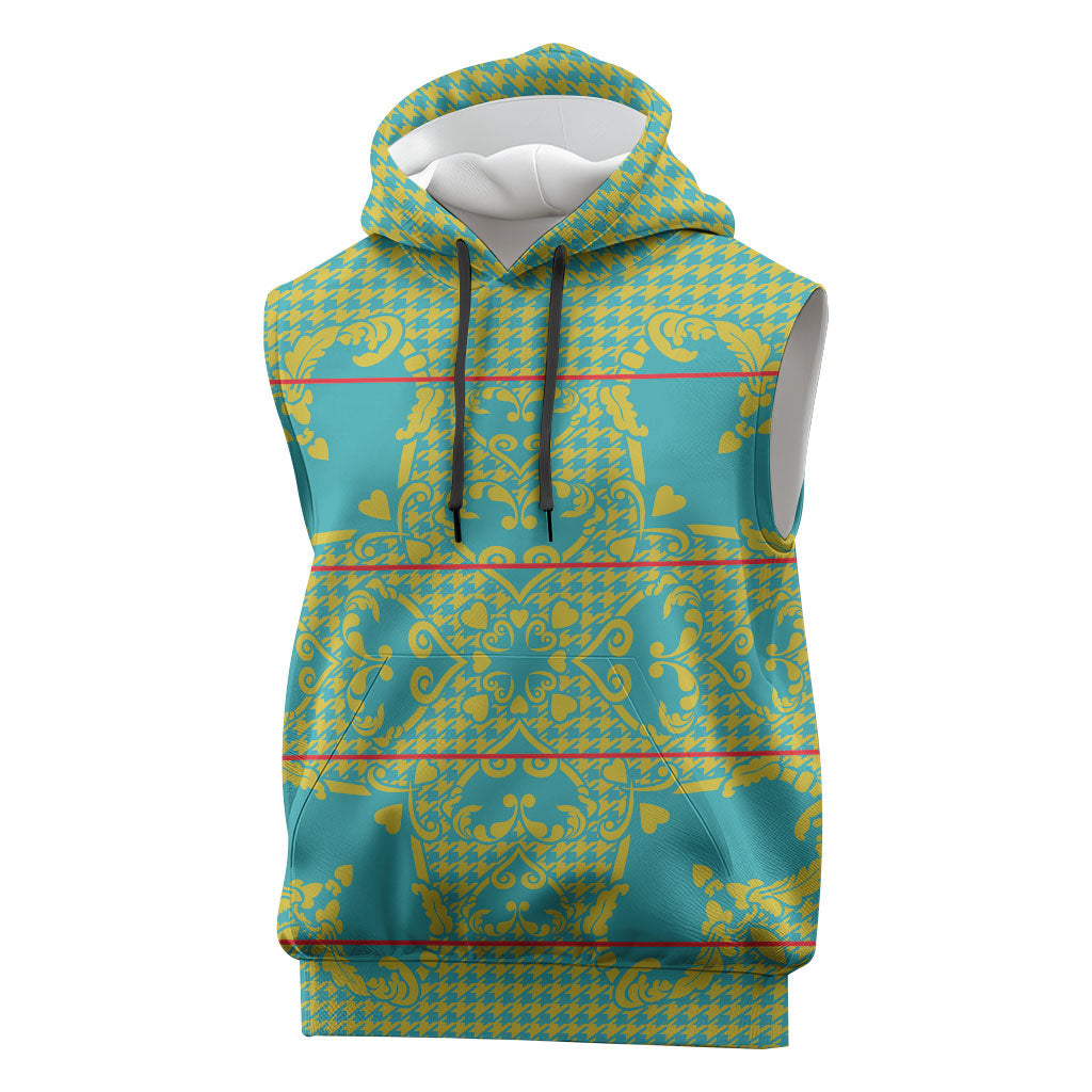 Green Hearts Crown Traditional Geometry Sleeveless Hoodie Seanamarena Basotho Blanket Inspired