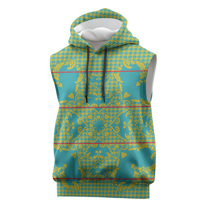 Green Hearts Crown Traditional Geometry Sleeveless Hoodie Seanamarena Basotho Blanket Inspired