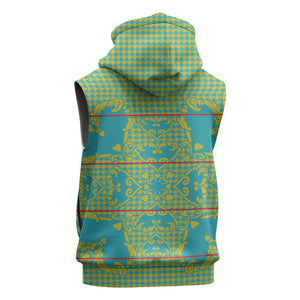Green Hearts Crown Traditional Geometry Sleeveless Hoodie Seanamarena Basotho Blanket Inspired