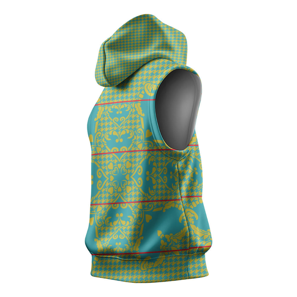 Green Hearts Crown Traditional Geometry Sleeveless Hoodie Seanamarena Basotho Blanket Inspired