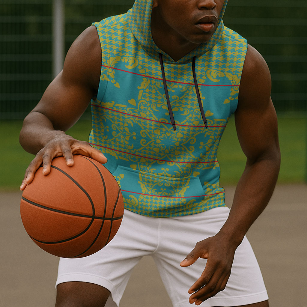 Green Hearts Crown Traditional Geometry Sleeveless Hoodie Seanamarena Basotho Blanket Inspired