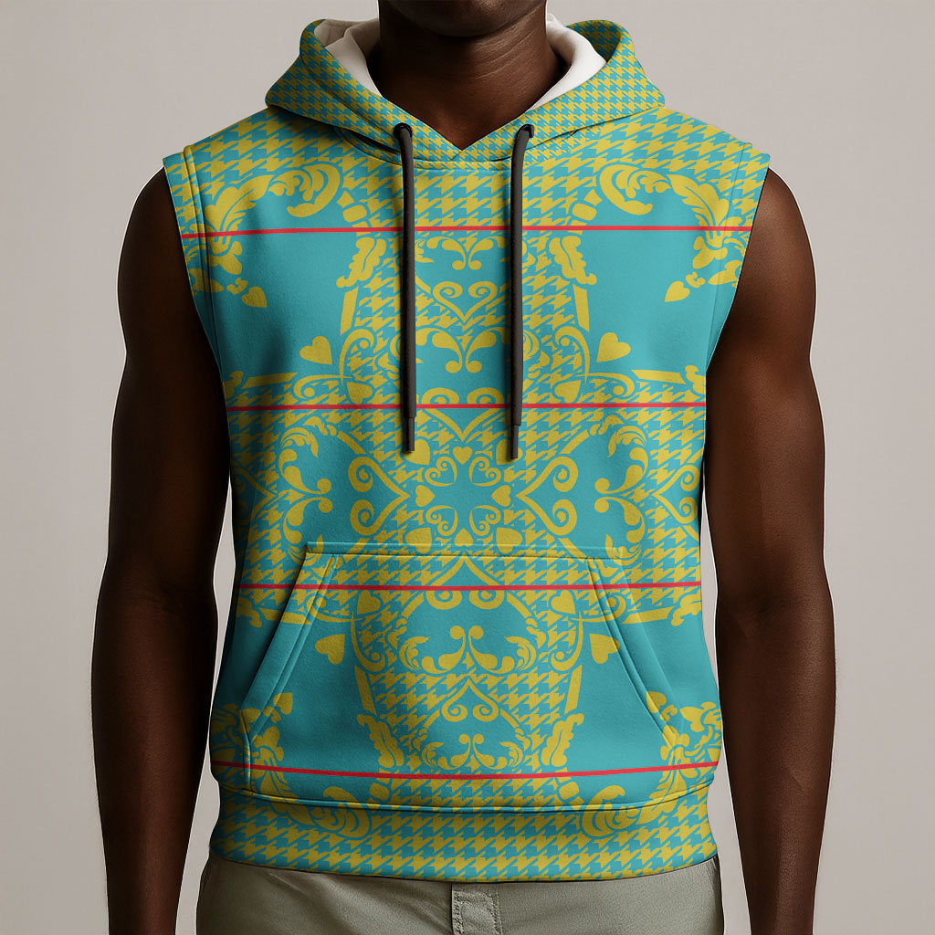 Green Hearts Crown Traditional Geometry Sleeveless Hoodie Seanamarena Basotho Blanket Inspired