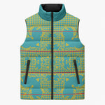Green Hearts Crown Traditional Geometry Sleeveless Puffer Jacket Seanamarena Basotho Blanket Inspired