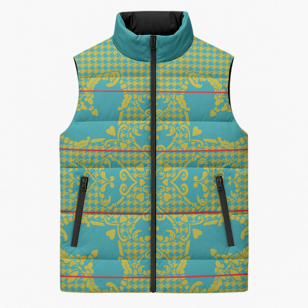 Green Hearts Crown Traditional Geometry Sleeveless Puffer Jacket Seanamarena Basotho Blanket Inspired