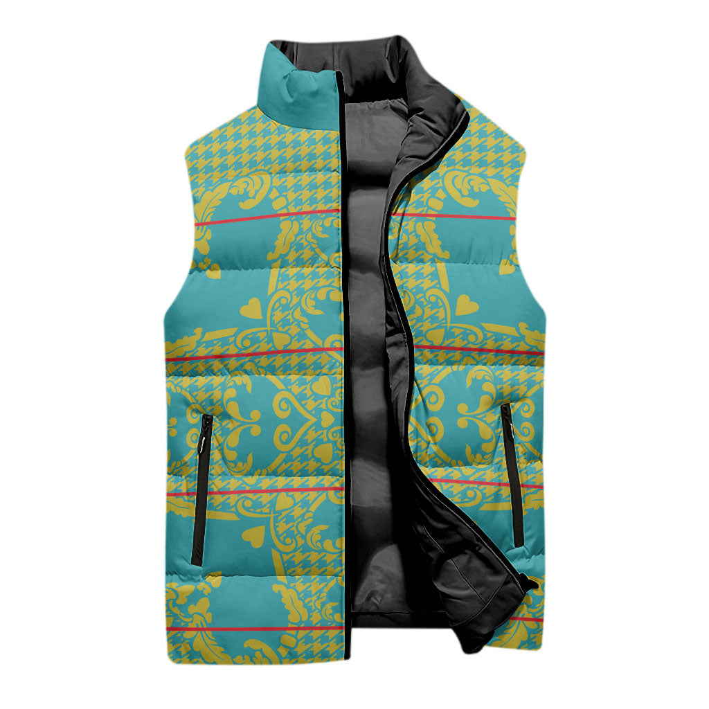 Green Hearts Crown Traditional Geometry Sleeveless Puffer Jacket Seanamarena Basotho Blanket Inspired