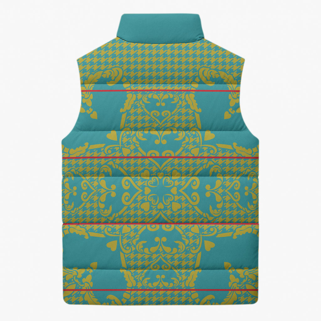 Green Hearts Crown Traditional Geometry Sleeveless Puffer Jacket Seanamarena Basotho Blanket Inspired
